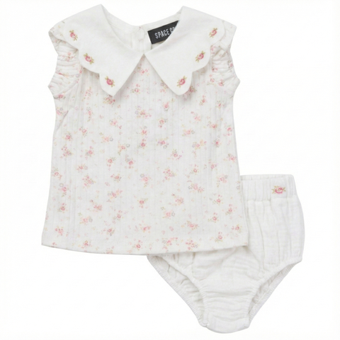 Floral Gauze Set with Scallop Collar Top and Bloomer (Toddler)