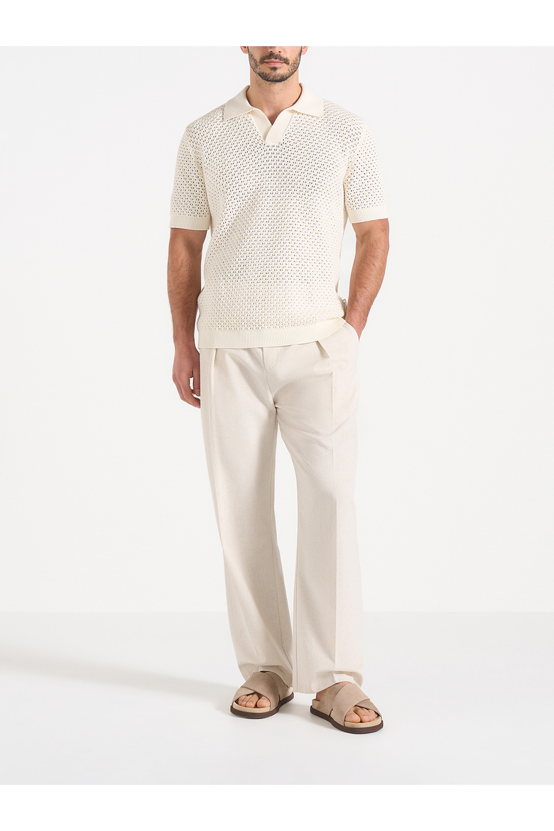 Conrad Textured Cotton Knit Polo Shirt, Main, color, Cream