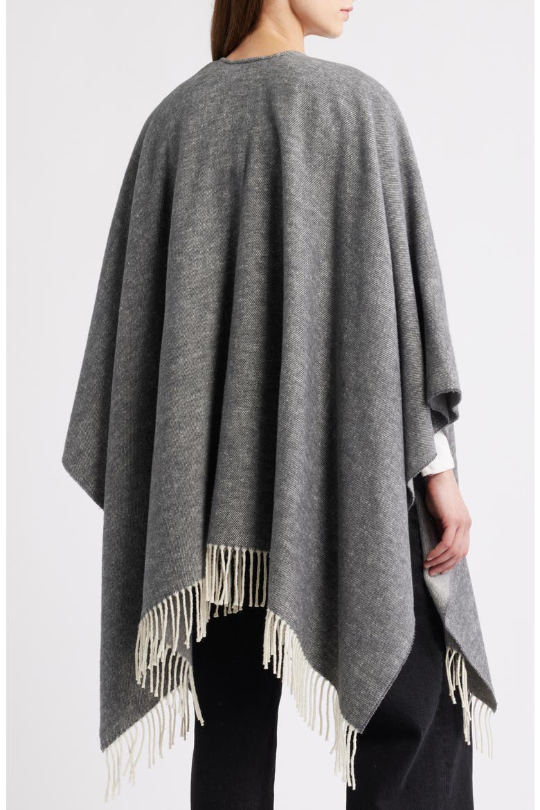 Fringe Trim Cotton Wool & Cashmere Poncho, Alternate, color, ASH