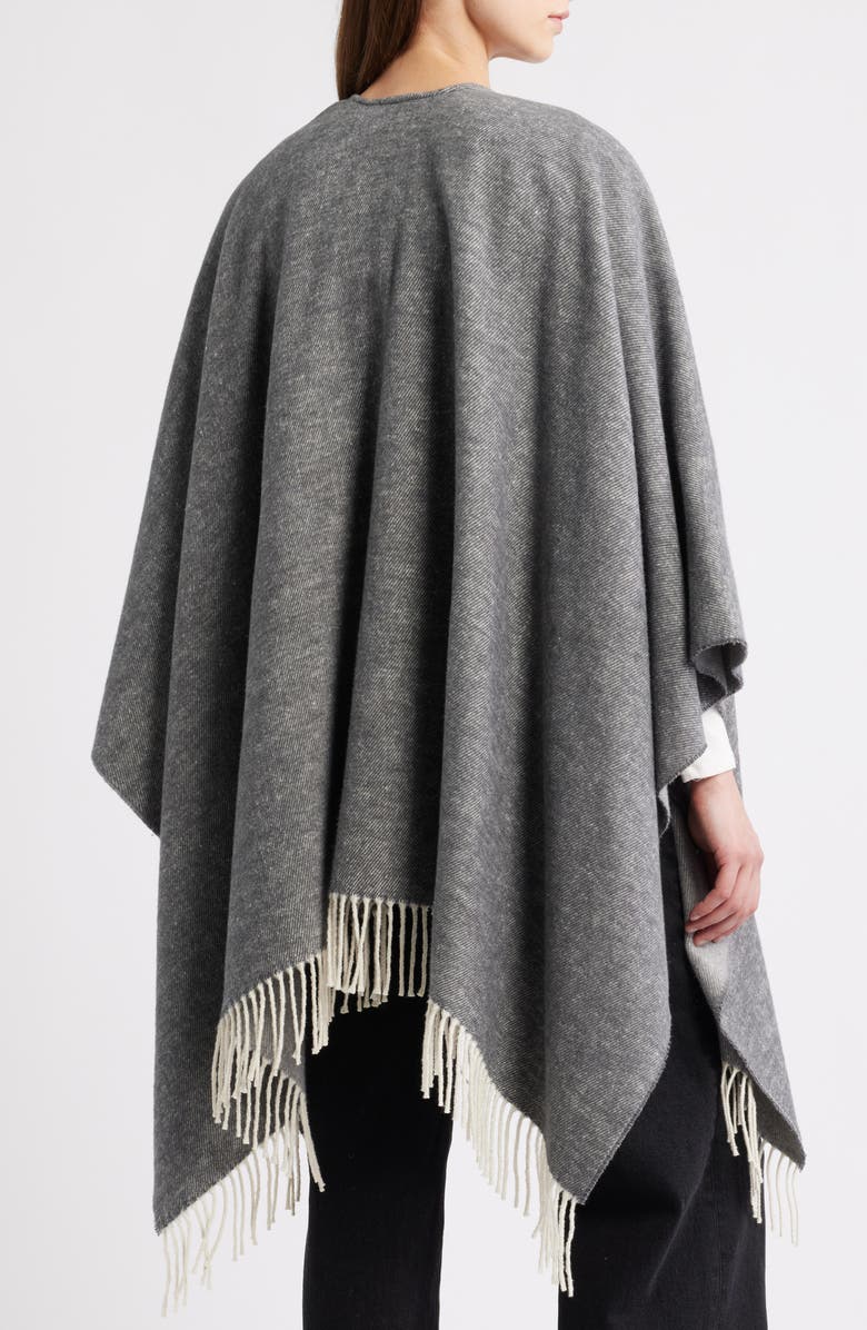 Eileen Fisher Fringe Trim Cotton Wool & Cashmere Poncho, Alternate, color, Ash