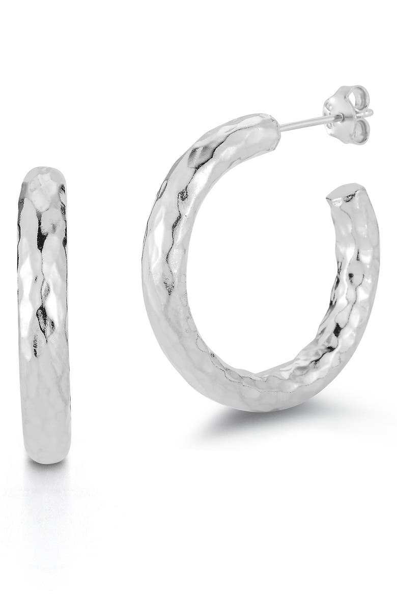 GLAZE JEWELRY Hammered Hoop Earrings, Main, color, Silver
