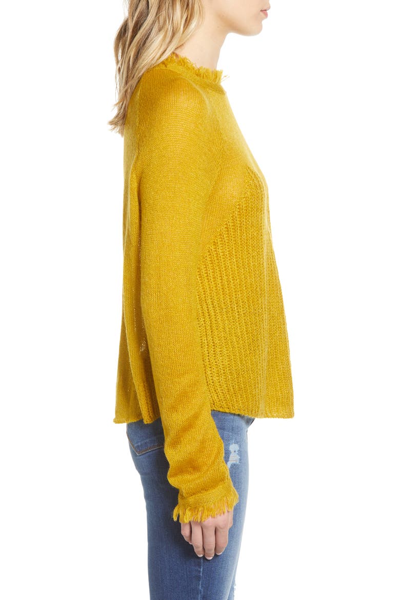 Fringe Trim Sweater, Alternate, color, MUSTARD