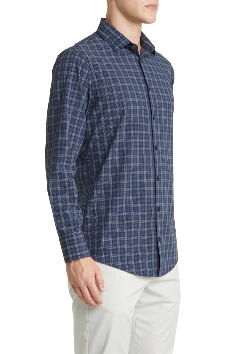 Mizzen+Main Leeward Navy Dallas Plaid No-Tuck Stretch Performance Button-Up Shirt, Alternate, color,