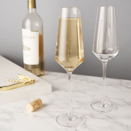 Viski Raye Crystal Angled Champagne Flutes Set Of 2 In Clear