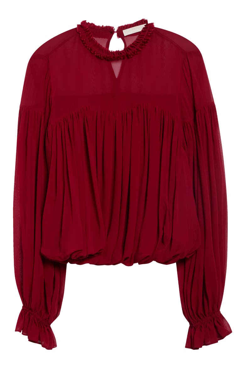 Pearl Long Sleeve Silk Chiffon Top, Main, color, CERISE