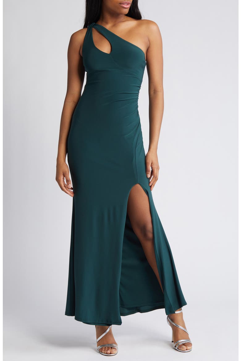 One-Shoulder Side Slit Trumpet Gown, Main, color, HUNTER
