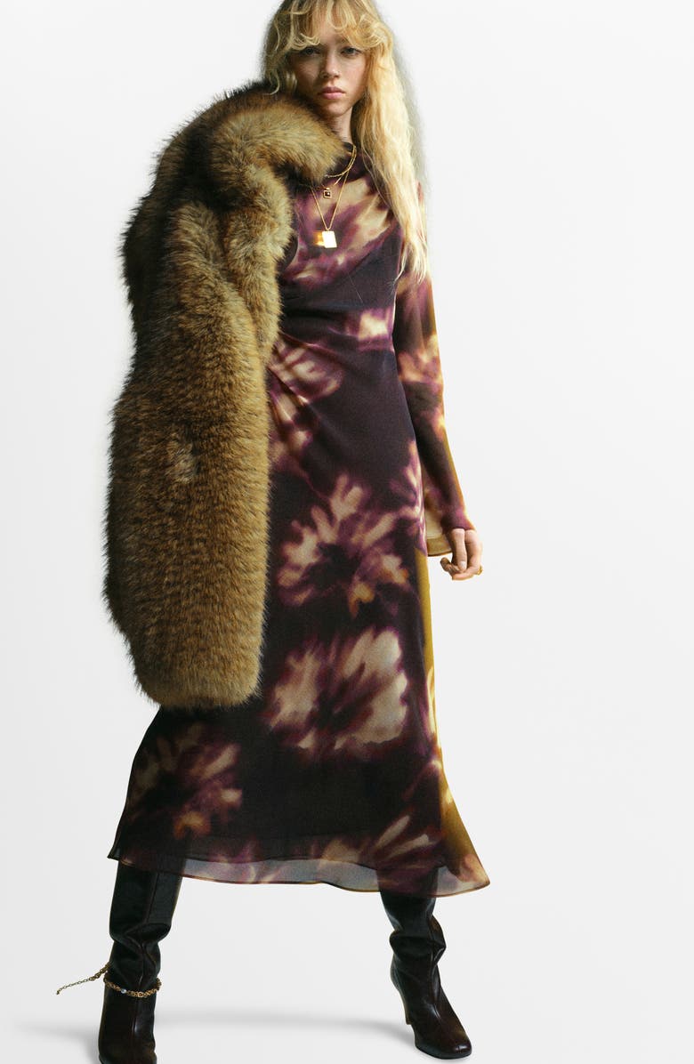 MANGO Long Sleeve Maxi Dress, Alternate, color, Burgundy