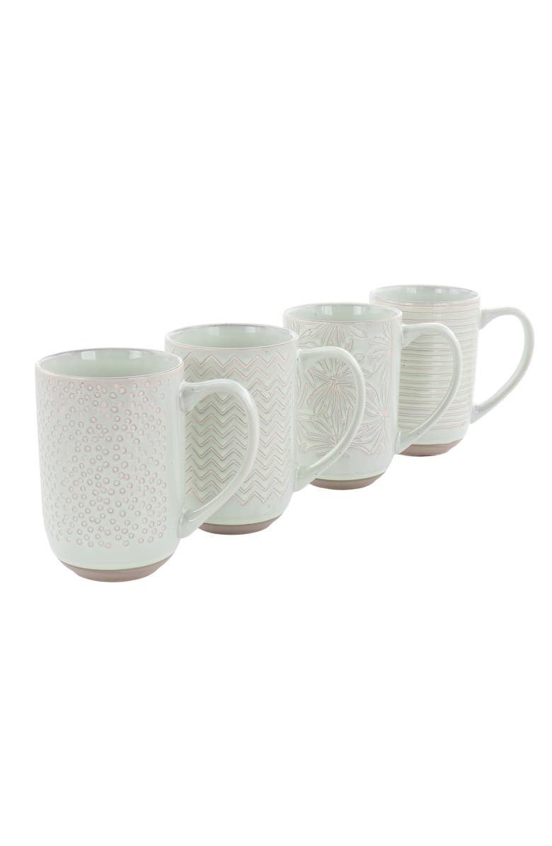 Laurie Gates Madrina 4 Piece 19 Ounce Stoneware Assorted Designs Mug Set, Main, color, Mint