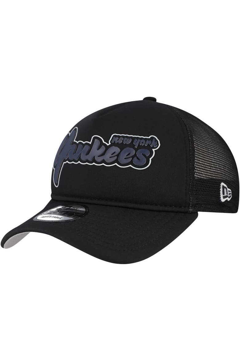 Men's New Era Black New York Yankees Retro Bold A-Frame Trucker 9FORTY Adjustable Hat, Main, color, Black