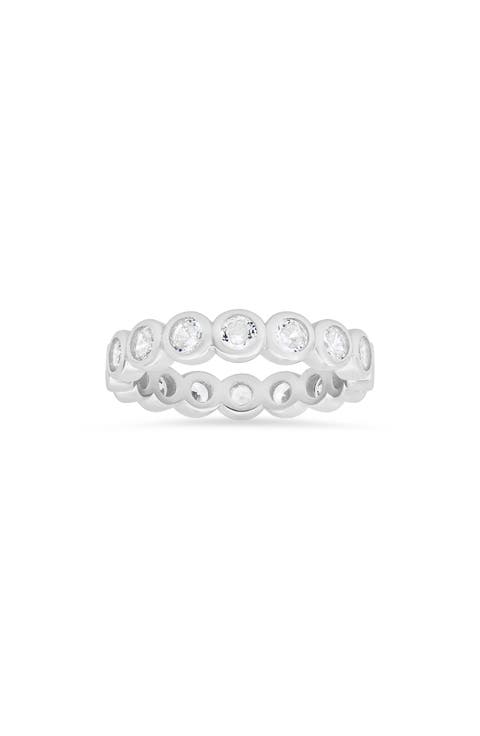 Sterling Silver Bezel Cubic Zirconia Eternity Band Ring