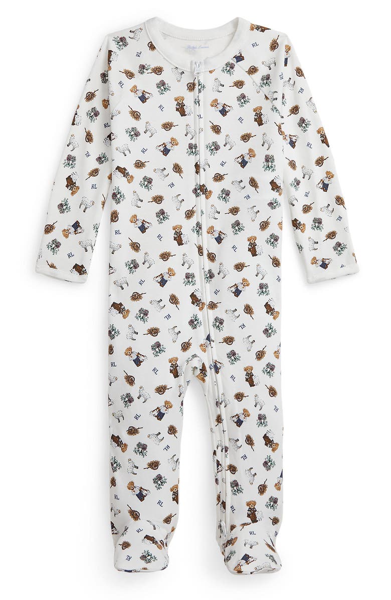 Ralph Lauren Bear Cotton Knit Romper, Main, color, 