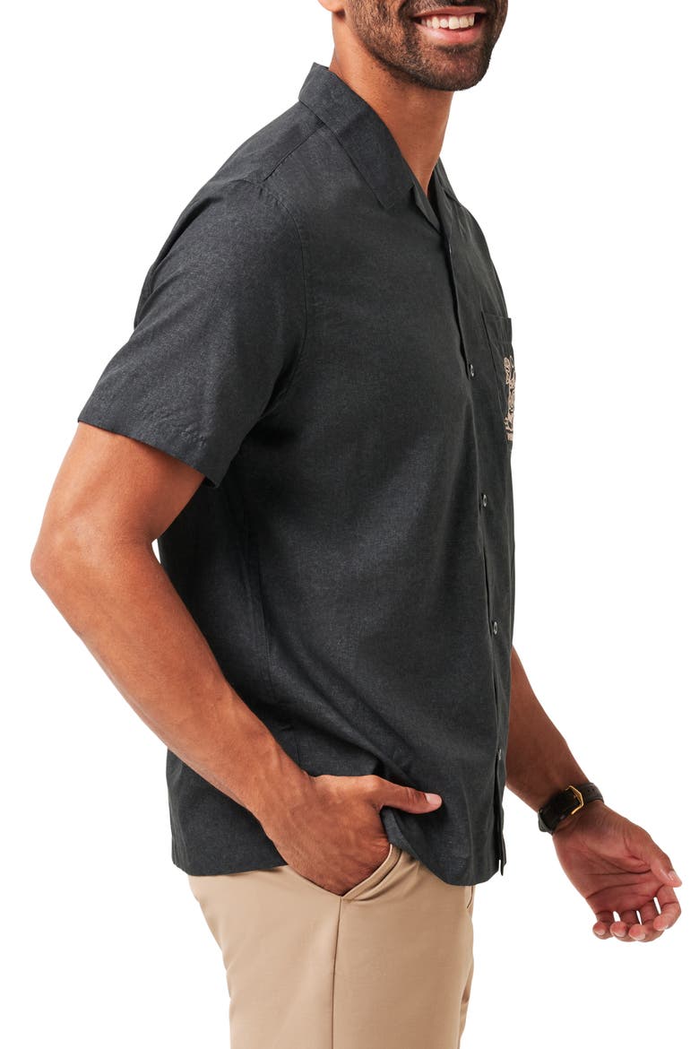 Lost Cave Short Sleeve Button-Up Shirt, Alternate, color, HEATHER BLACK