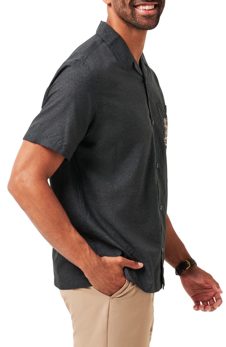 TravisMathew Lost Cave Short Sleeve Button-Up Shirt, Alternate, color, Heather Black