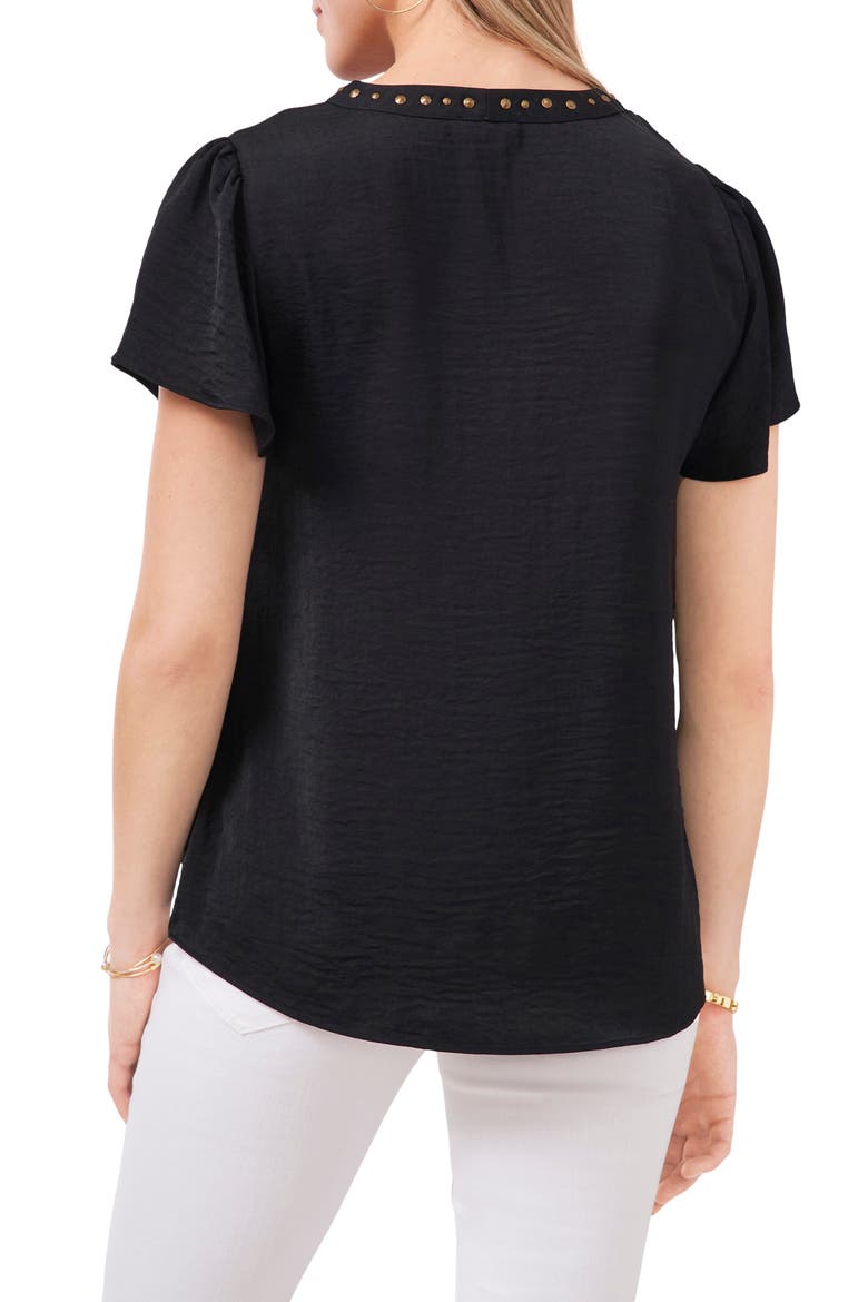 Studded V-Neck Blouse, Alternate, color, RICH BLACK