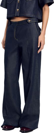 SANDRO Raw denim wide-leg jeans | Nordstrom