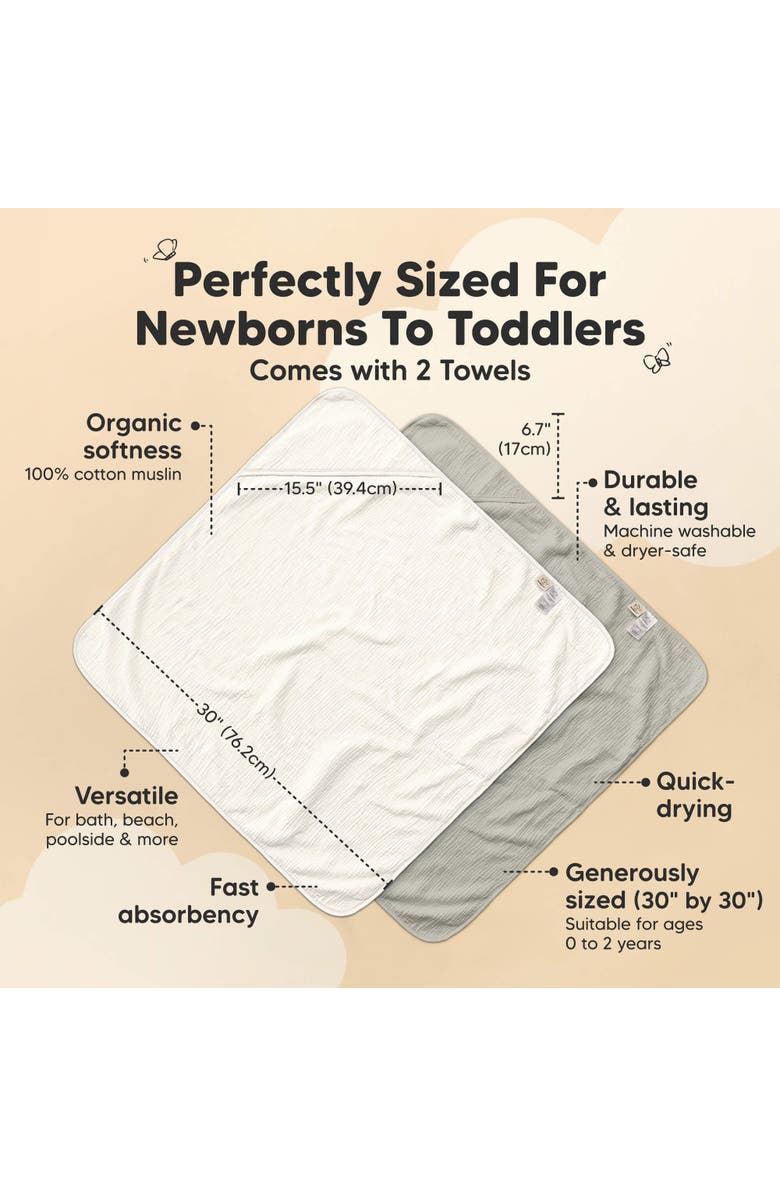 KeaBabies 2-Pack Lyra Muslin Hooded Towels, Alternate, color, Graphite