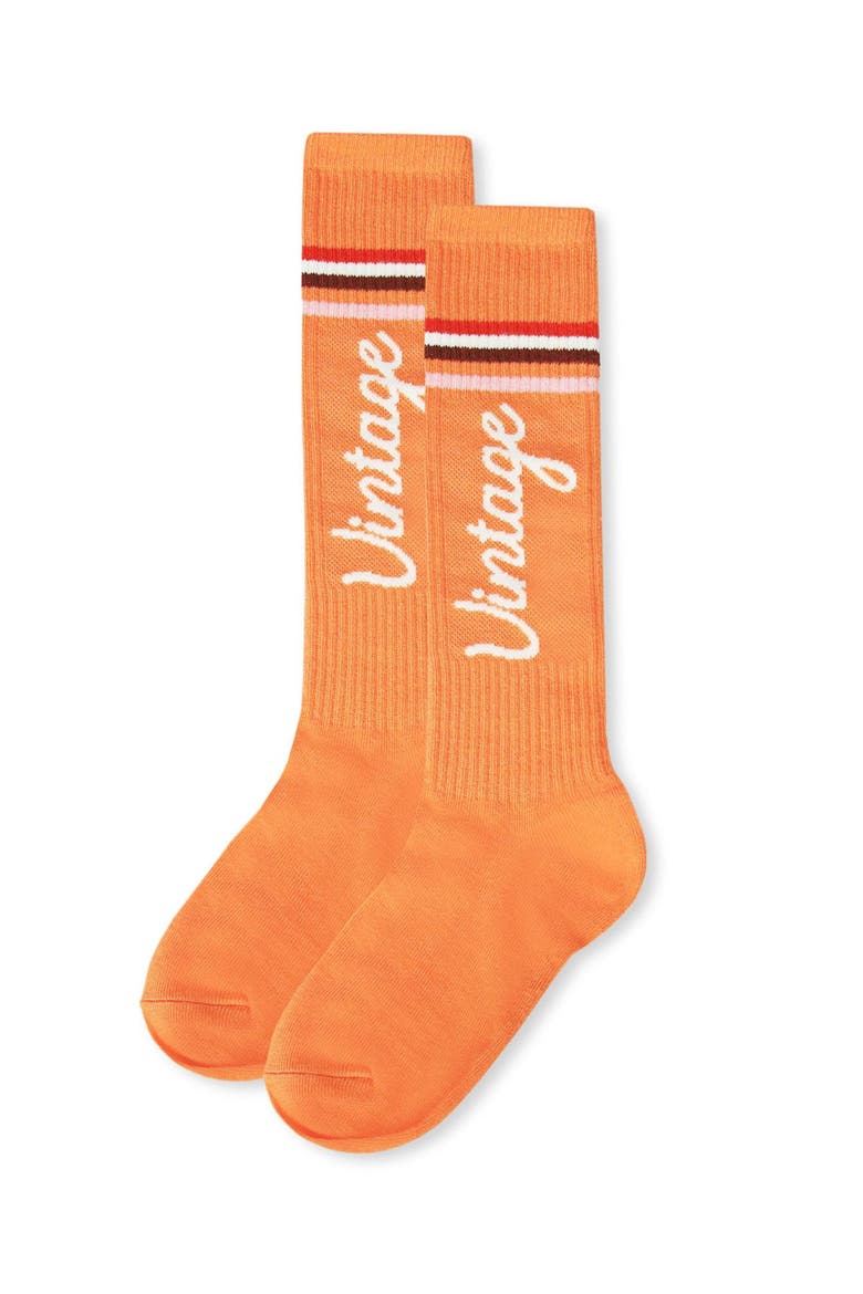 Vintage Stripe Knee High Socks, Alternate, color, Tangerine