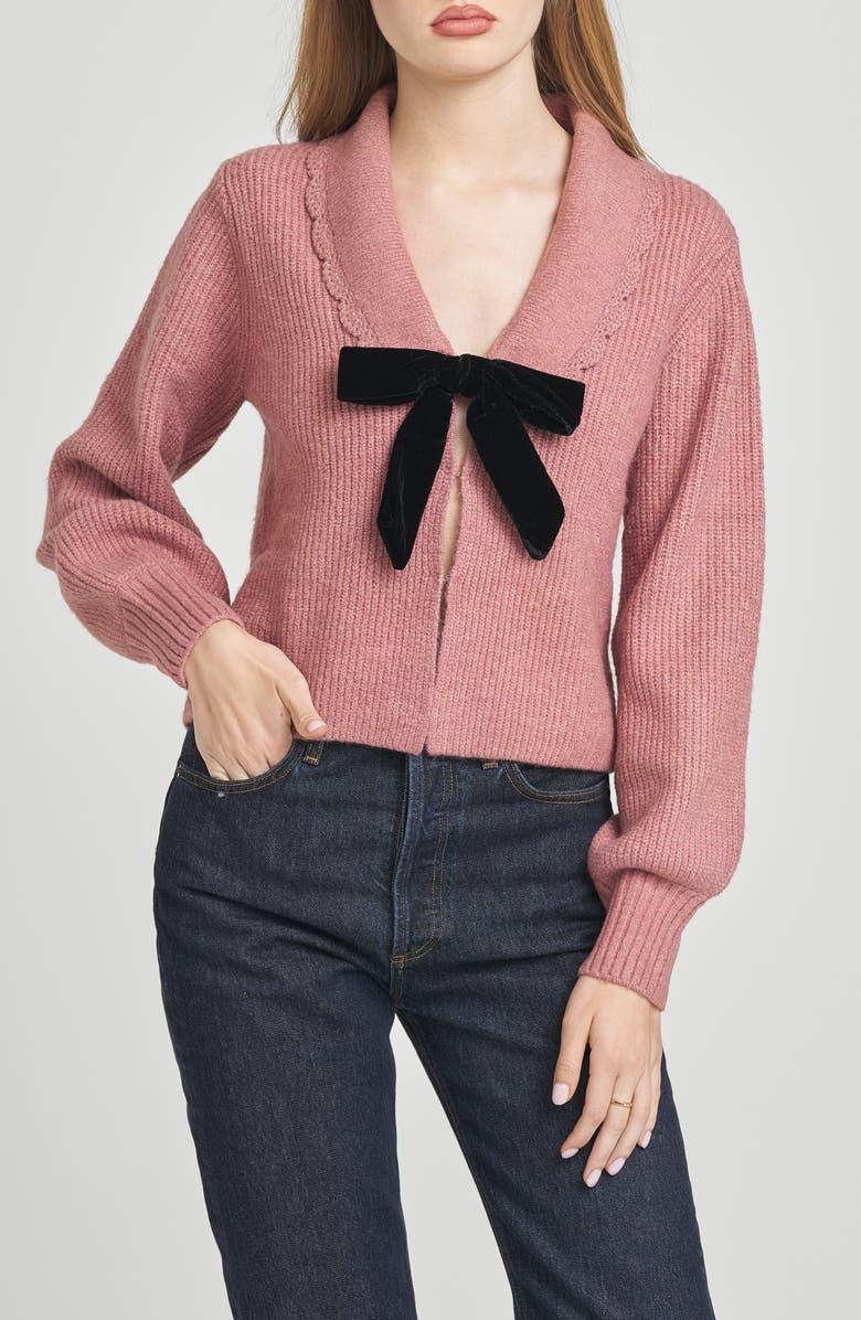 WAYF Sloane Bow Cardigan, Alternate, color, Rose Mauve