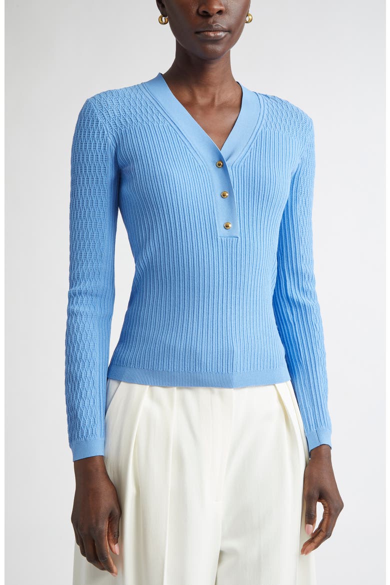 Mixed Stitch Fine Gauge Henley Sweater, Alternate, color, PERIWINKLE