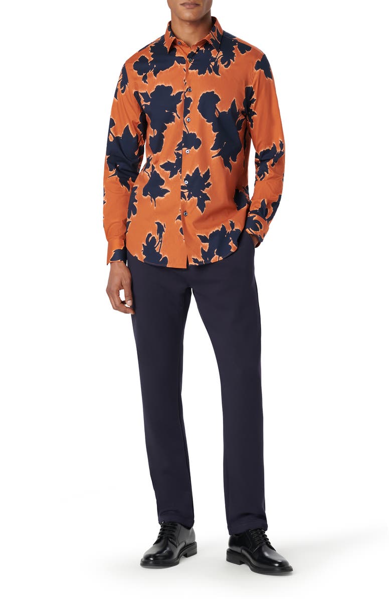 Bugatchi Julian Shaped Fit Floral Print Stretch Cotton Button-Up Shirt, Alternate, color,