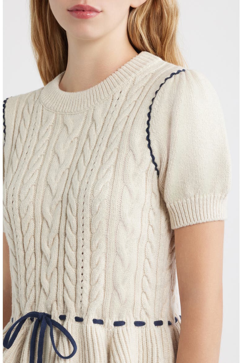 Chandi Cable Knit Puff Sleeve Sweater, Alternate, color, HEATHER OAT