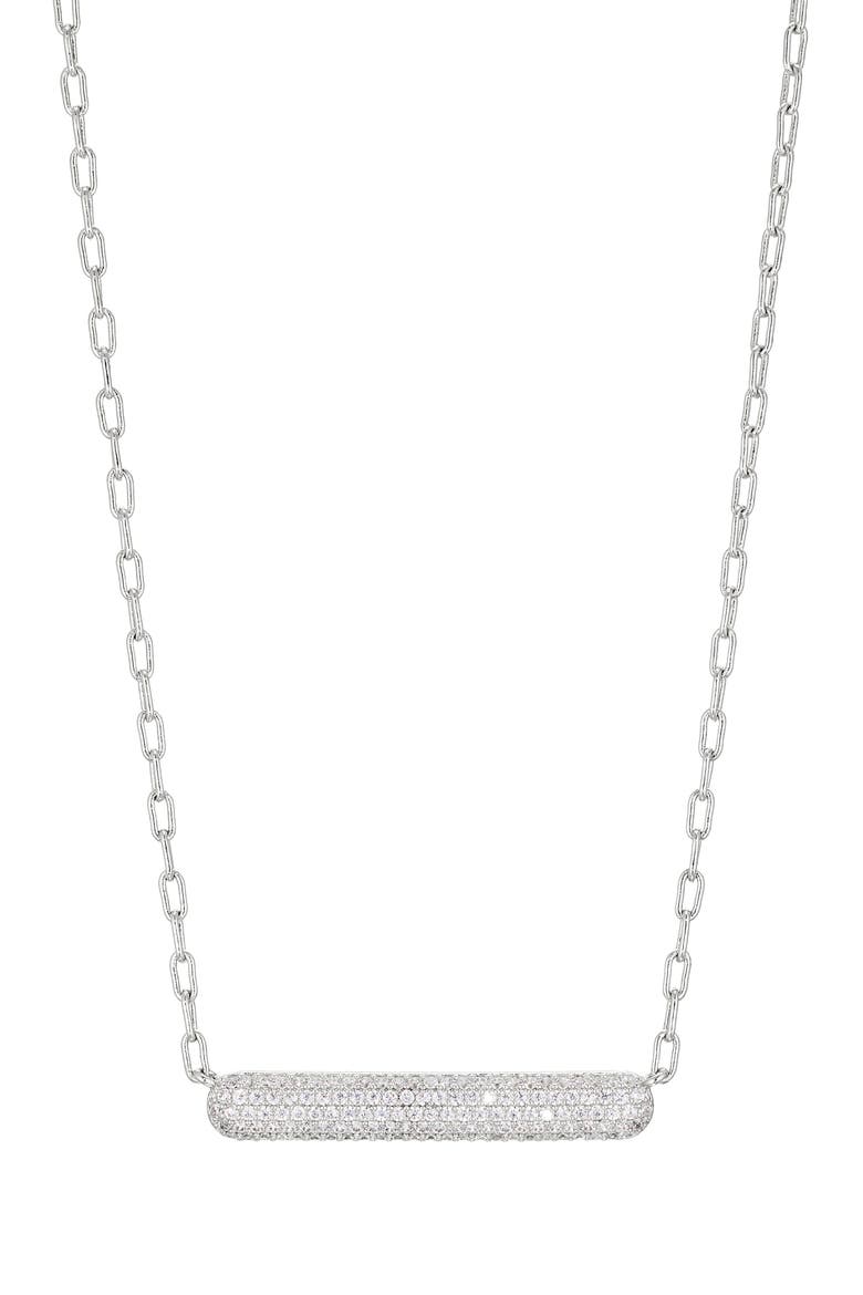 Frost Pavé Bar Pendant Necklace, Main, color, RHODIUM