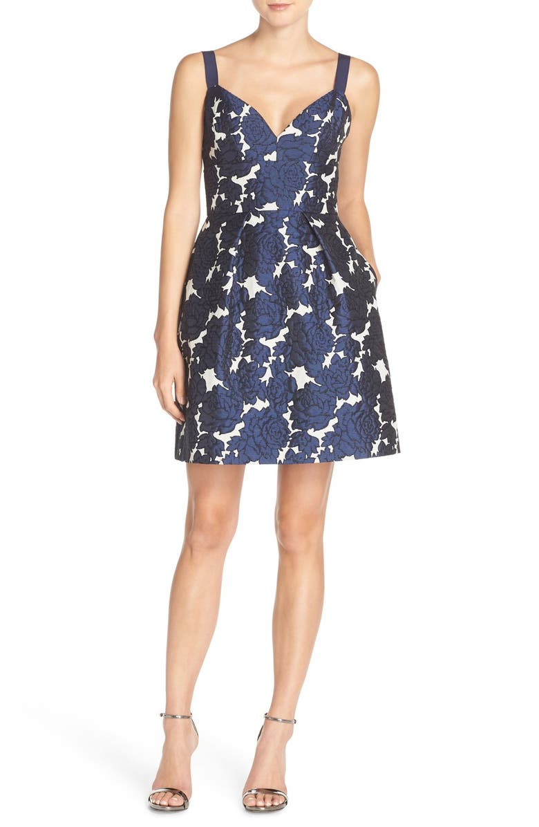 Vera Wang Floral Jacquard Fit & Flare Dress, Main, color,