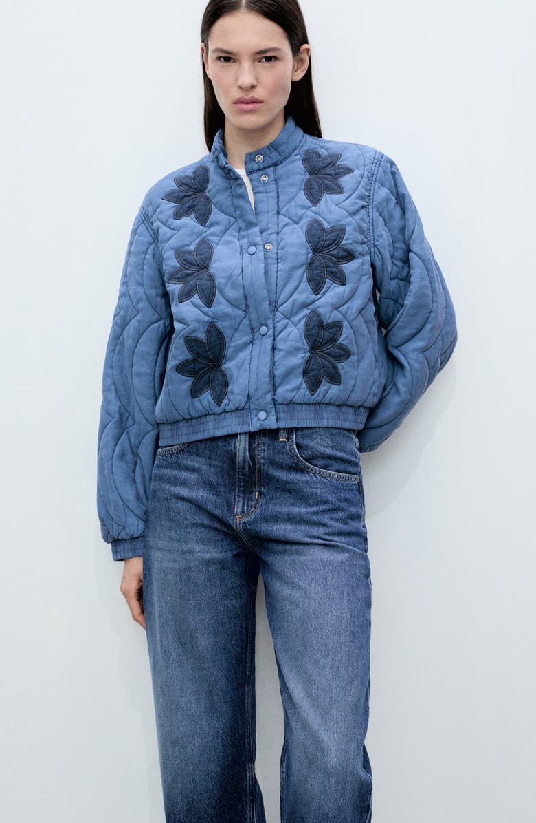 MANGO Floral Embroidery Quilted Jacket, Alternate, color, 