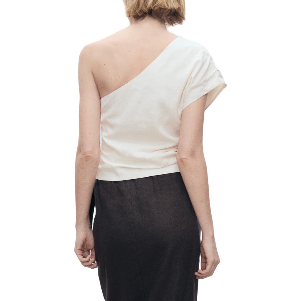 Mango Bari One-shoulder Linen Blend Top In Off White