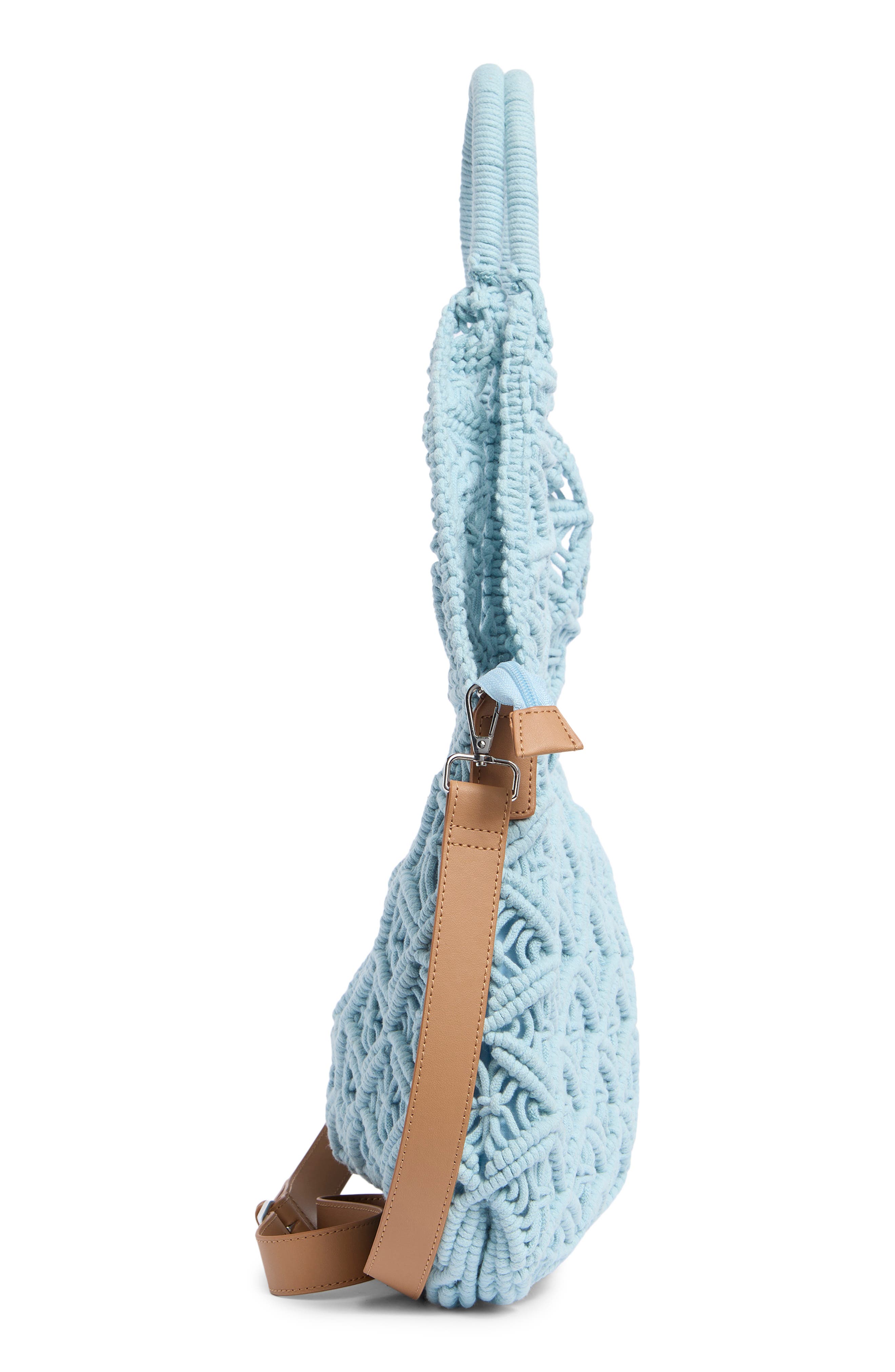 Large Macramé Tote Bag, Alternate, color, BLUE