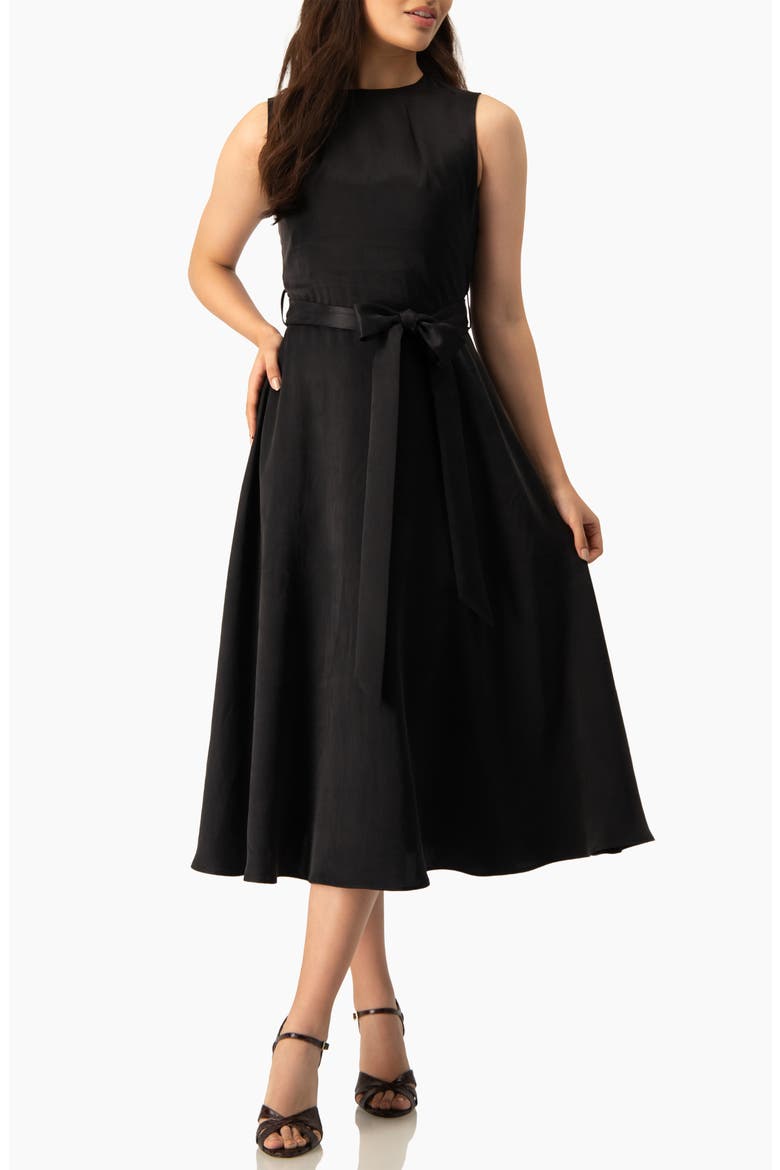 fit and flare midi a line dress 100% European Linen Fit & Flare Midi Dress in Deep Navy