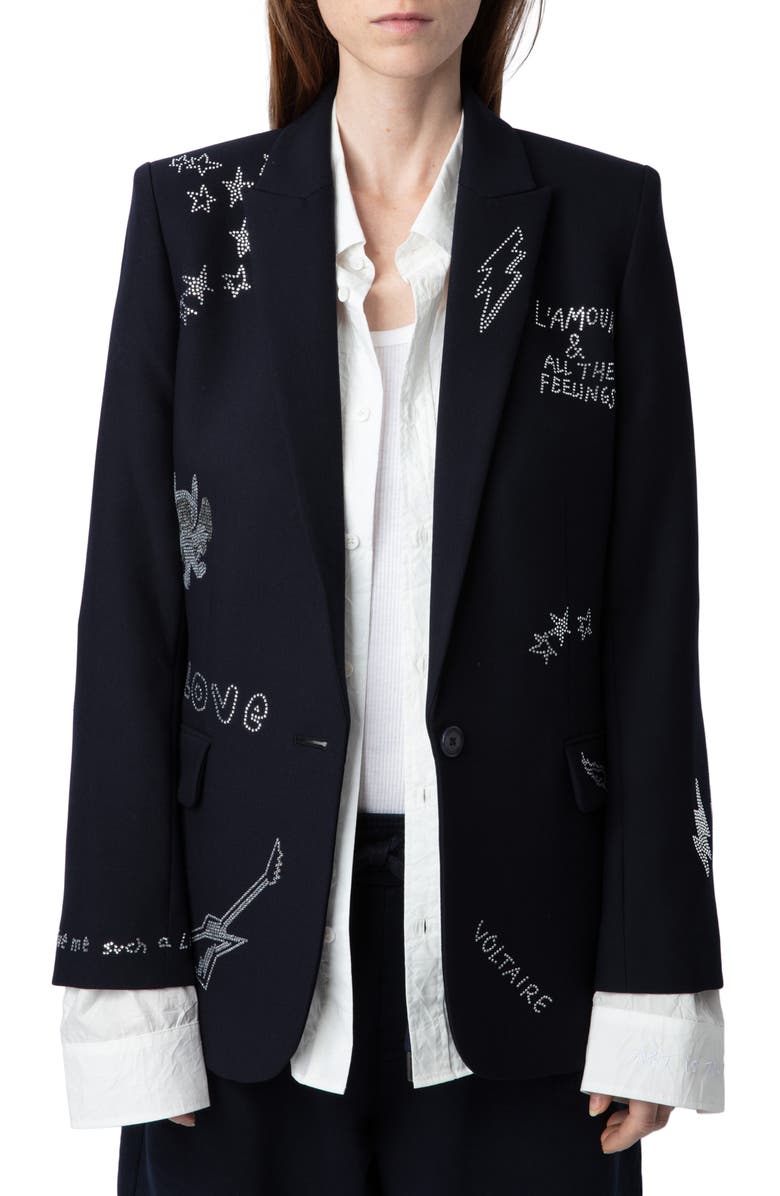 Zadig & Voltaire Valse Diamante Detail Jacket, Main, color, 