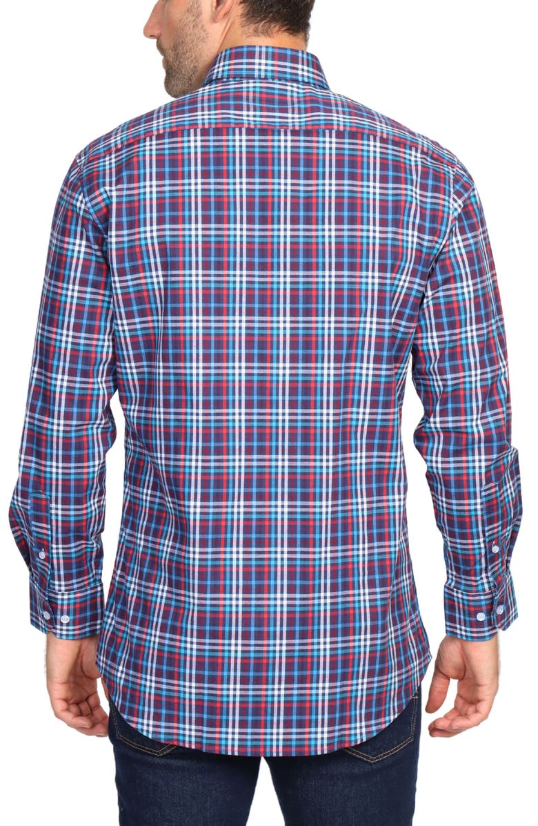TailorByrd Regular Fit Plaid Stretch Button-Down Shirt, Alternate, color, Navy