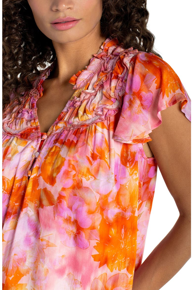Floral Print Ruffle Top, Alternate, color, ORANGE/ PINK MULTI