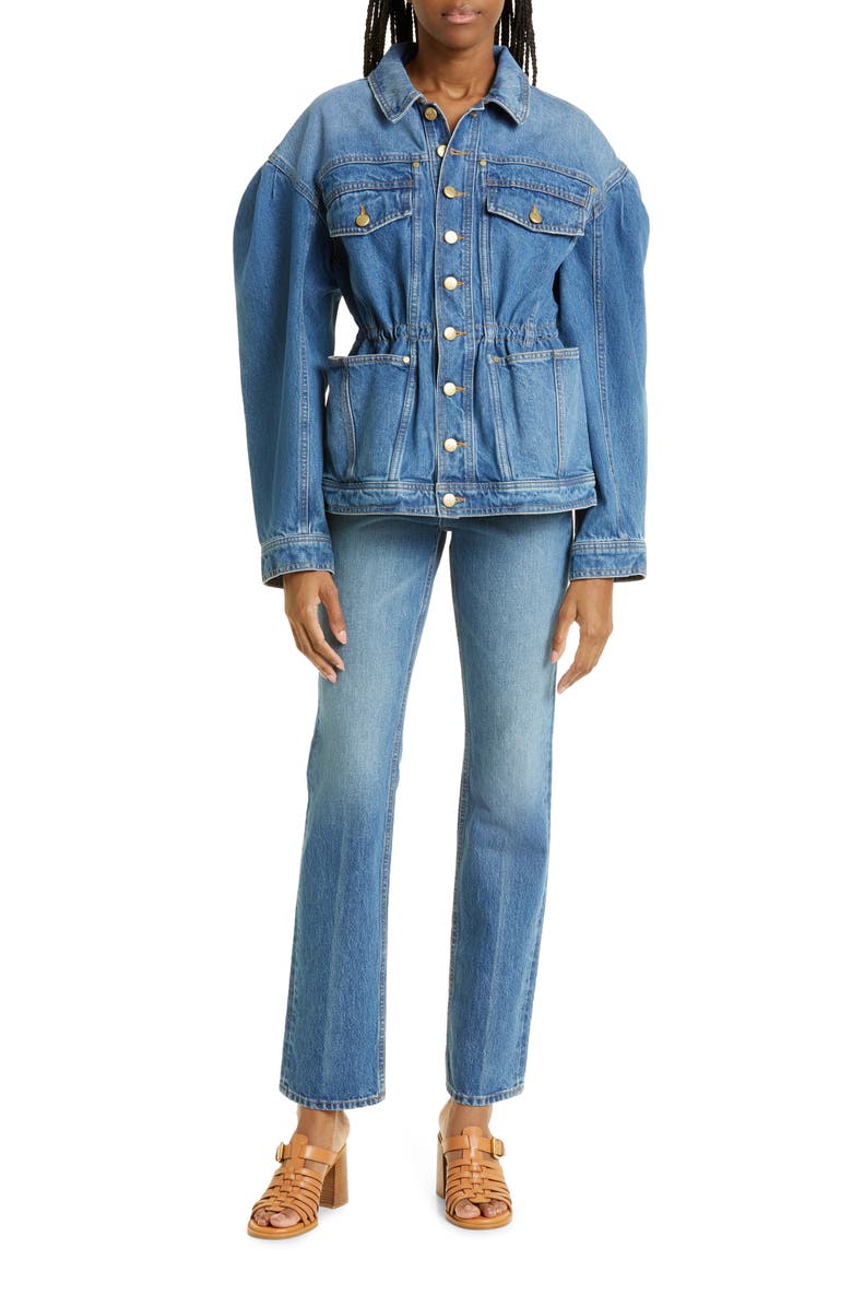 Ulla Johnson Odette Blouson Sleeve Denim Jacket, Alternate, color, Danube Medium Indigo Wash