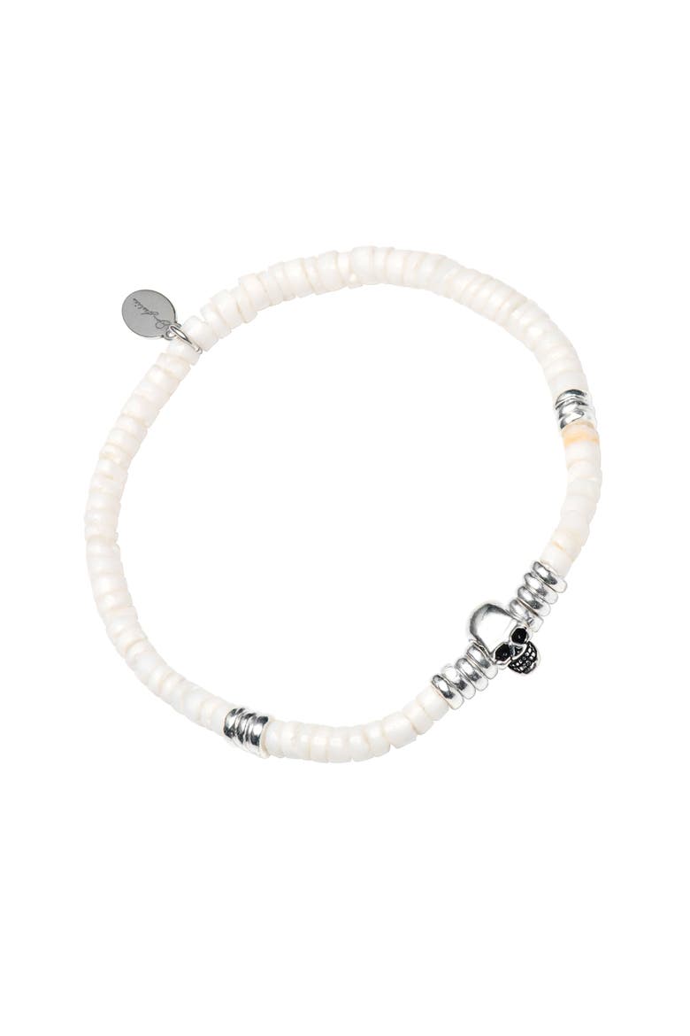 Sterling Silver Skull And White Shell Beaded Bracelet, Main, color, WHITE