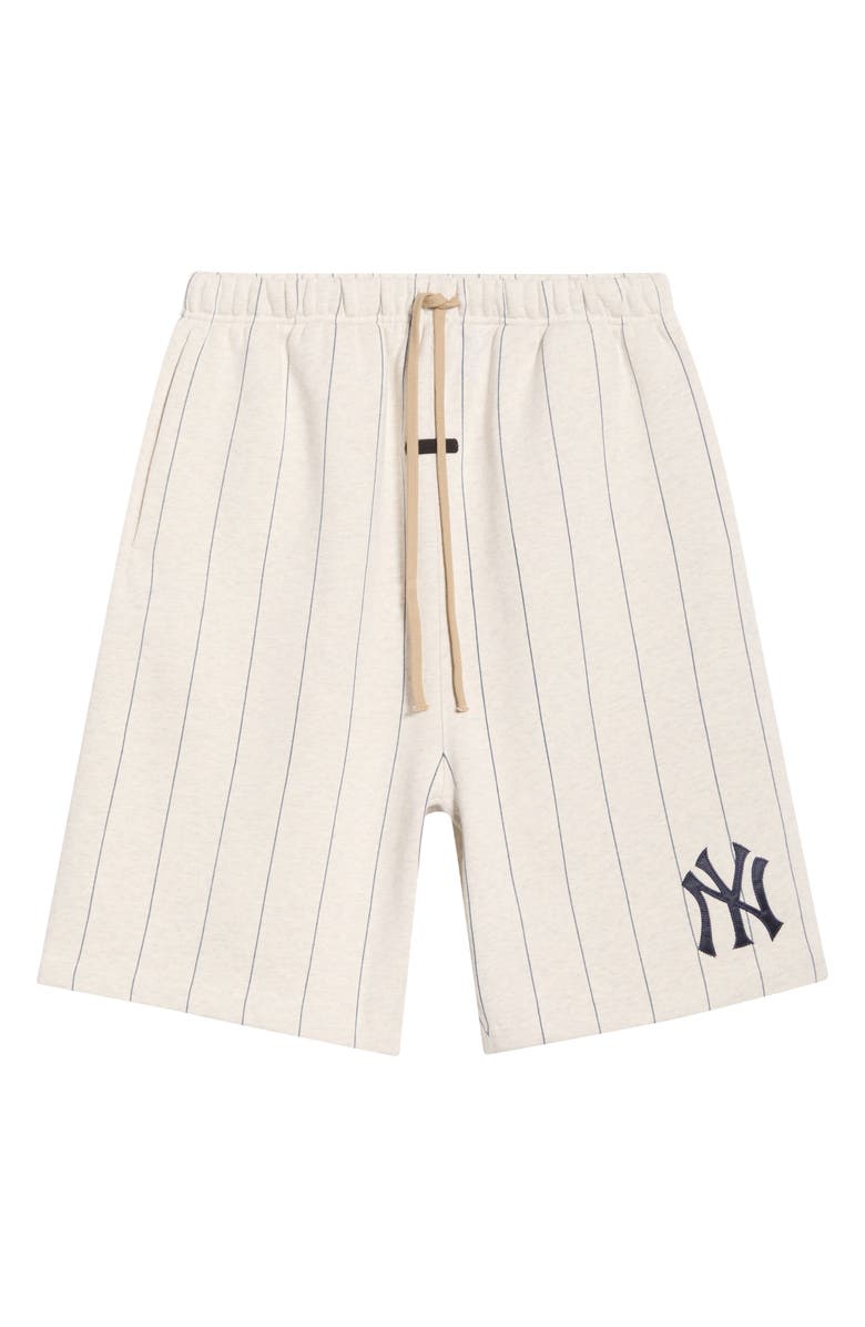 Fear of God Essentials x MLB Yankees '90s Drawstring Cotton Blend Sweat Shorts, Main, color, Oatmeal Heather/ Pinstripes
