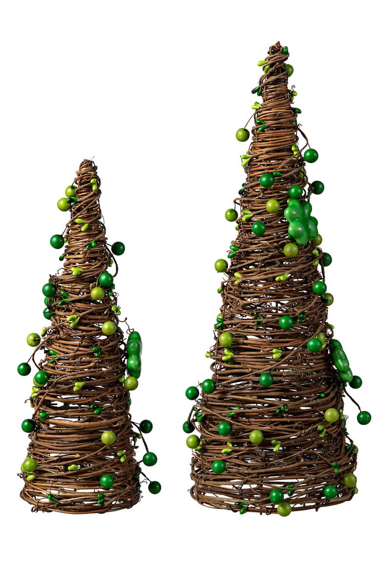Set of 2 St. Patrick's Rattan Shamrock and Berries Table Tree, Alternate, color, Green
