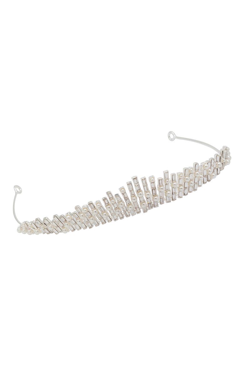 Indira Crystal & Faux Pearl Crown (Nordstrom Exclusive), Main, color, SILVER