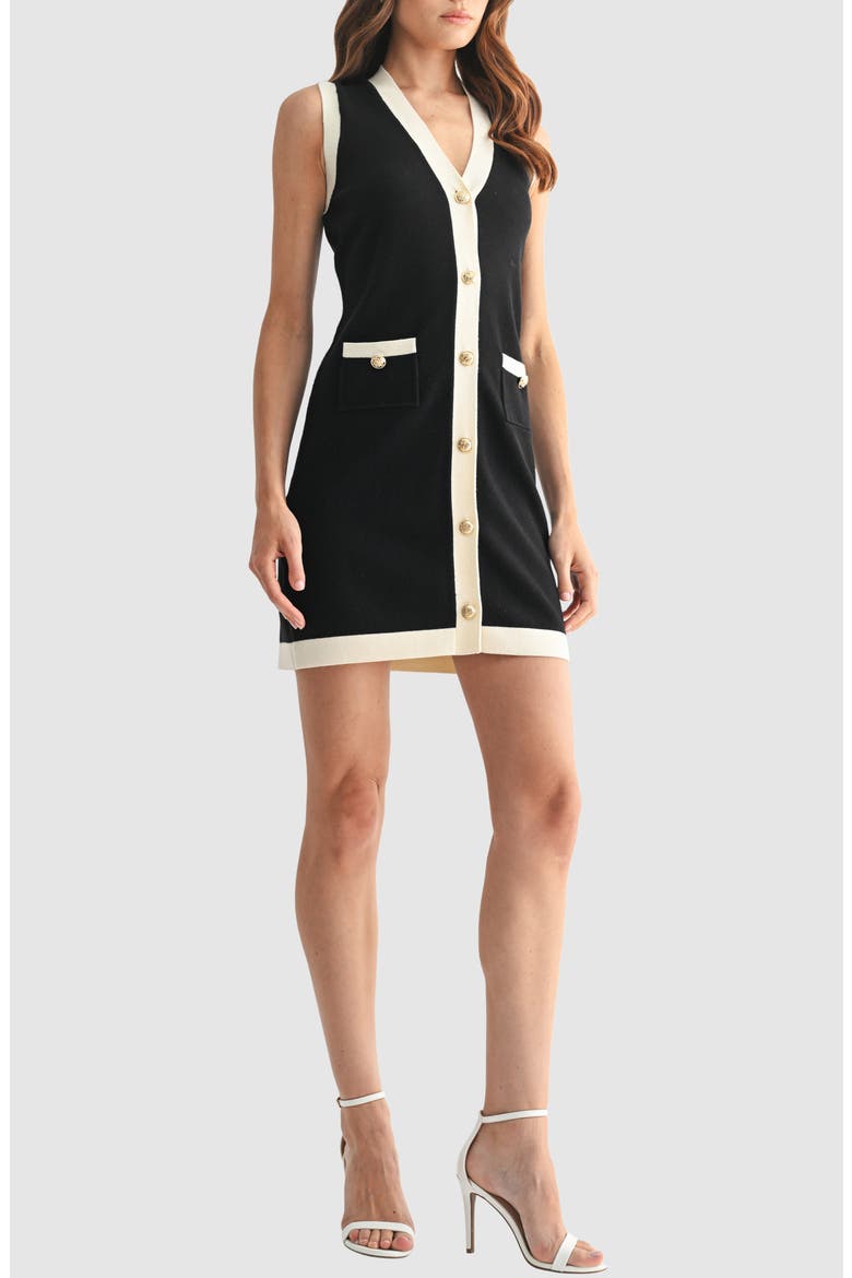 Button-Up Mini Sweater Dress, Alternate, color, BLACK/ CREAM