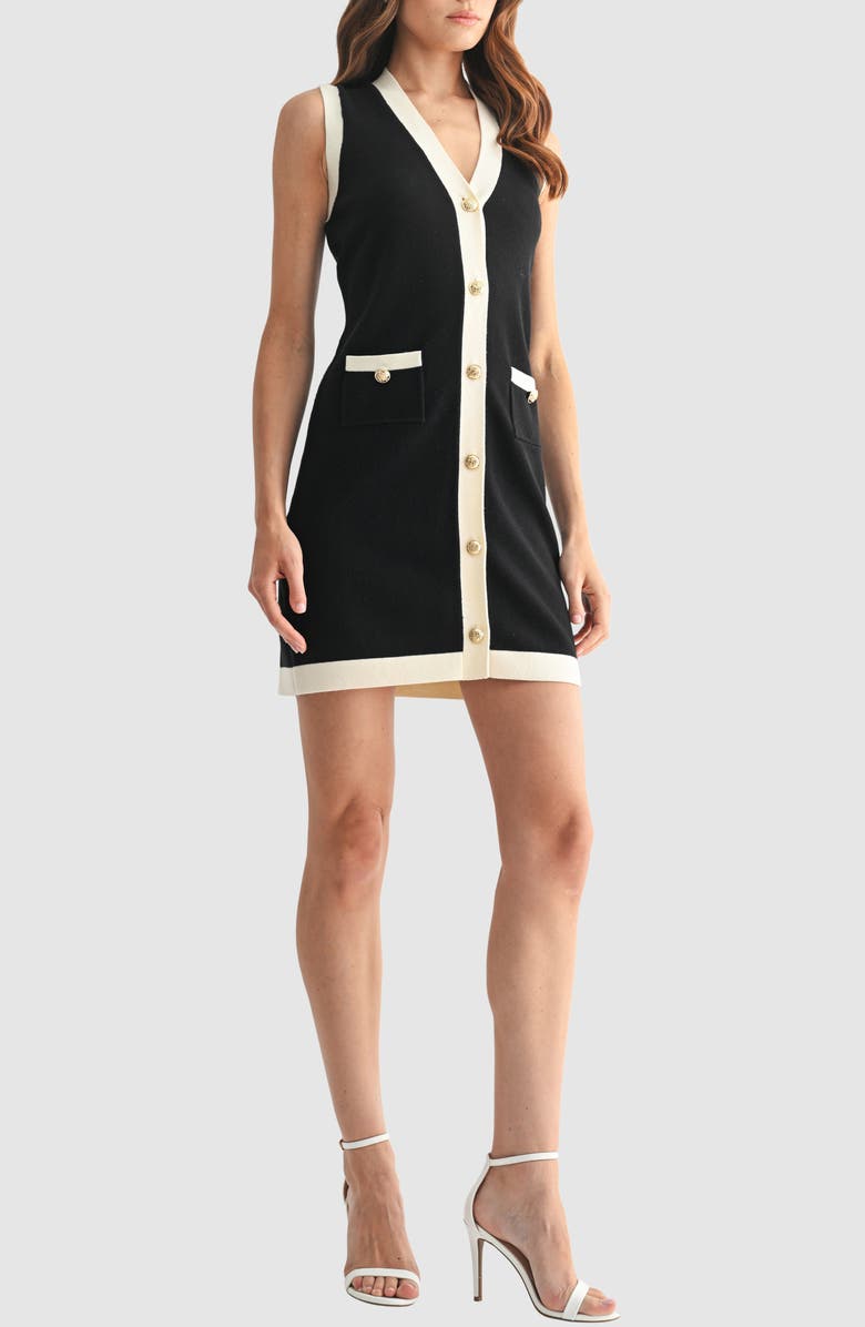Mila Mae Button-Up Mini Sweater Dress, Alternate, color, Black/ Cream