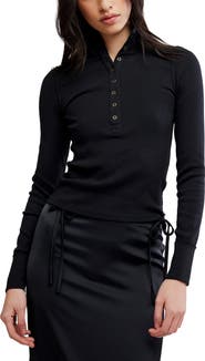 Free People Lake Stand Collar Stretch Cotton Rib Henley