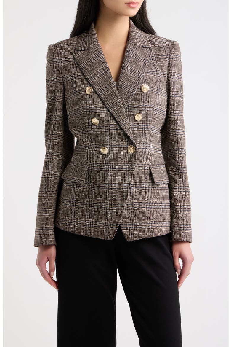 Plaid Double Breasted Blazer, Alternate, color, ESPRESSO IVORY