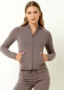 Single Stitch Sueded Full Zip Hooded Jacket