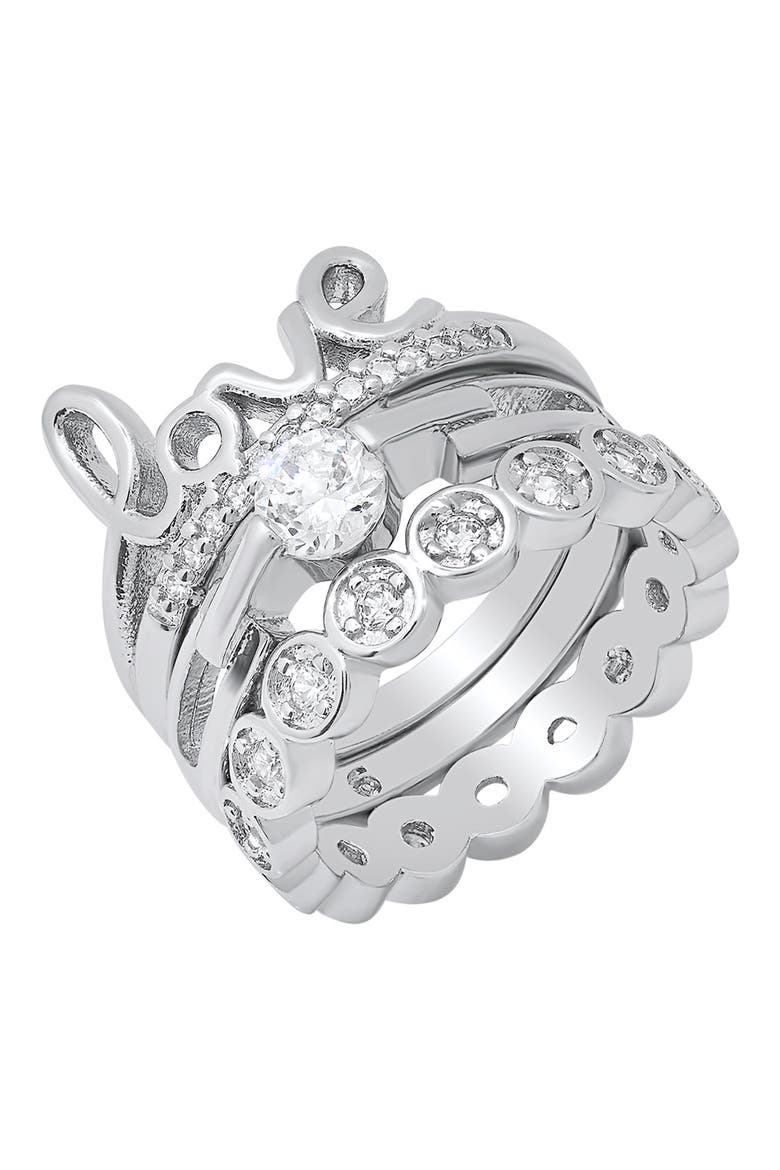 Love Stainless Steel CZ Stacking Rings Set, Alternate, color, METALLIC