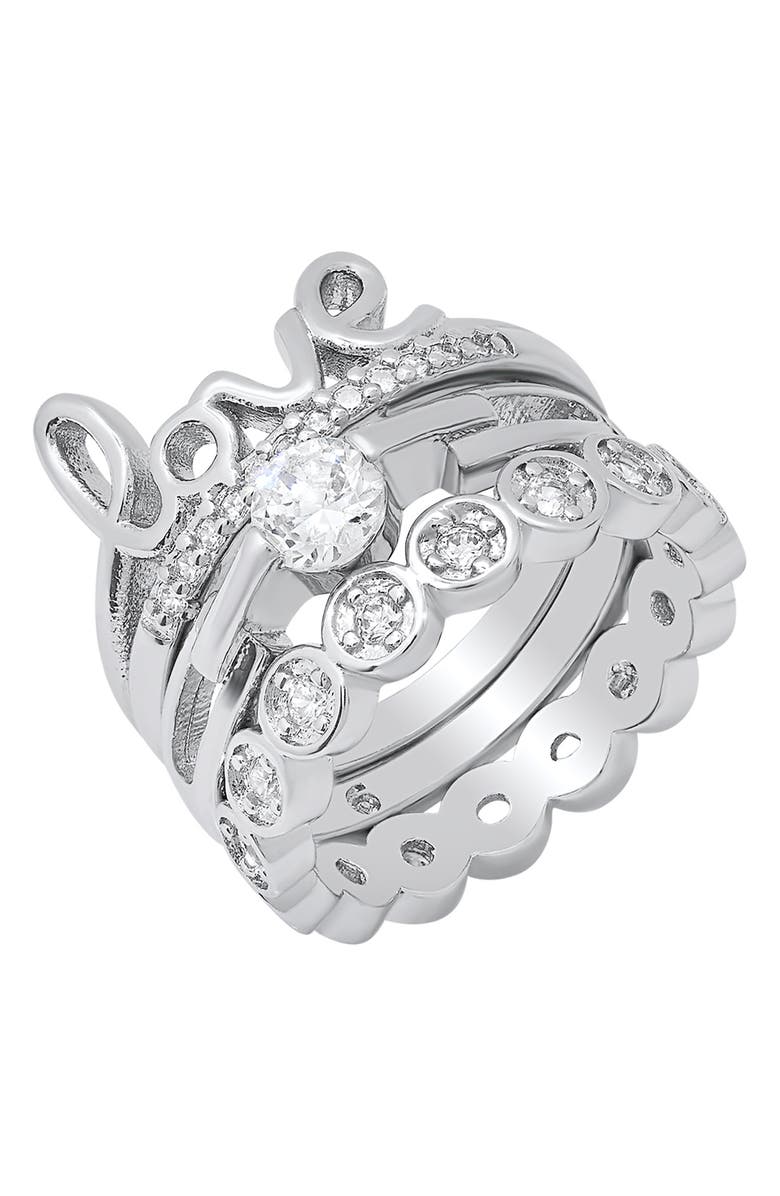 HMY JEWELRY Love Stainless Steel CZ Stacking Rings Set, Alternate, color,