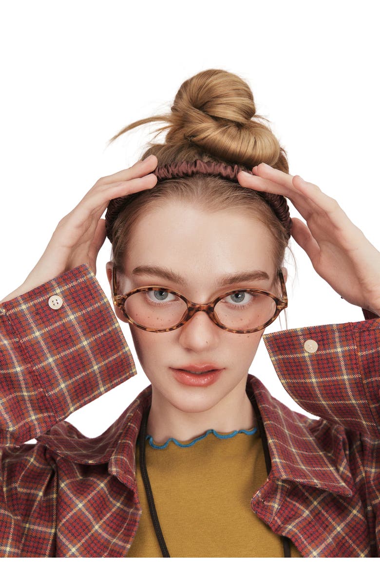 OLAH Scrunched Silk Skinny Headband, Alternate, color, Coffee