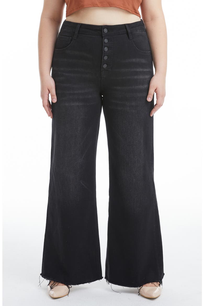 Frayed Mid Rise Wide Leg Jeans, Main, color, RAVEN