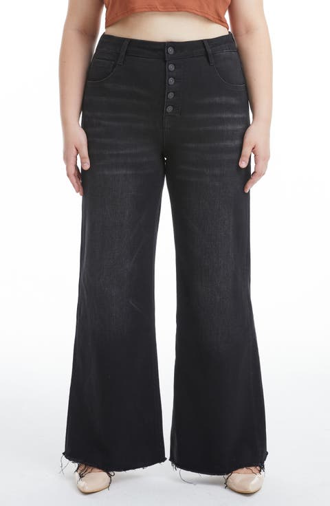Frayed Mid Rise Wide Leg Jeans