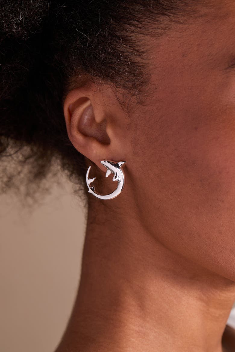 Shark Hoop Earring, Alternate, color, Silver